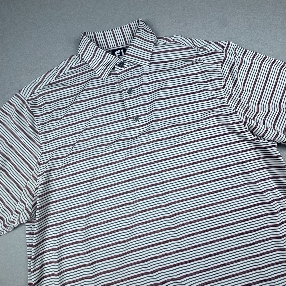 Footjoy Performance Polo Men L Stripe White Red Golf Stretch Wick Short Sleeve